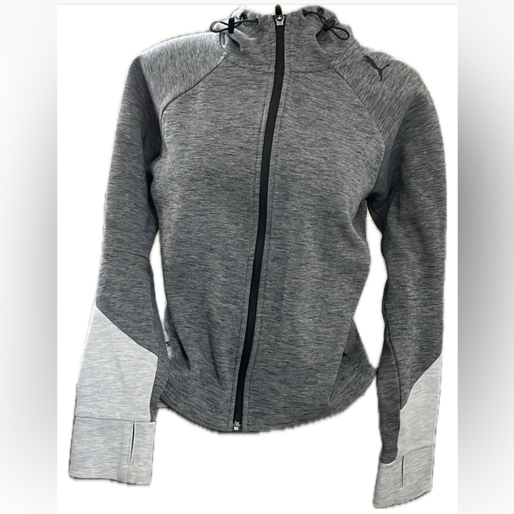 Puma zip up two tone, gray coat with pockets and hood